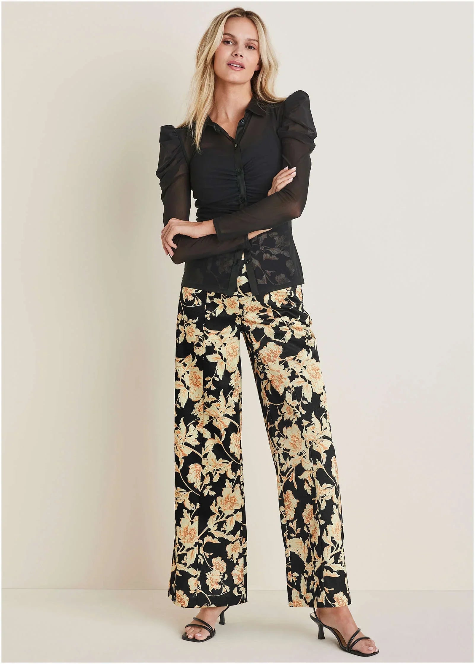 Mesh Button Front Top Jet Black