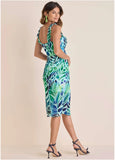 Ruffle Detail Midi Dress Ombre Block Leaves
