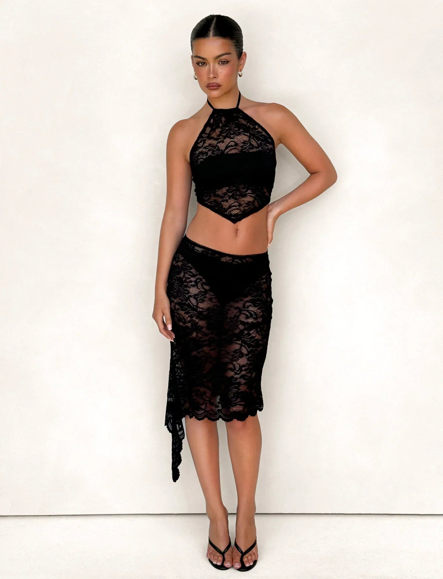 SIYA MIDI SKIRT BLACK LACE BLACK LACE