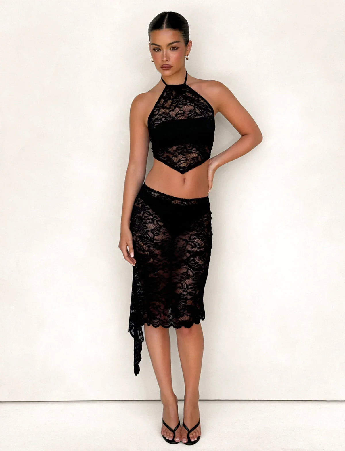 SIYA MIDI SKIRT BLACK LACE BLACK LACE
