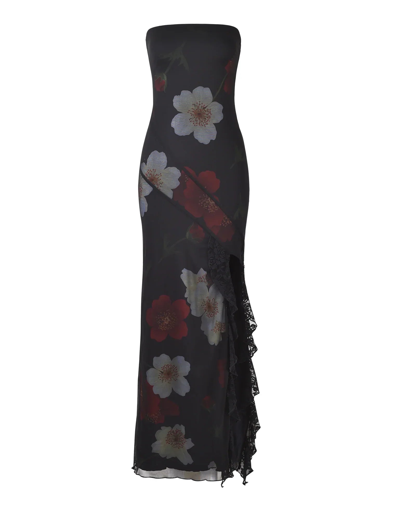 THEO MAXI DRESS RED MACRO FLORAL