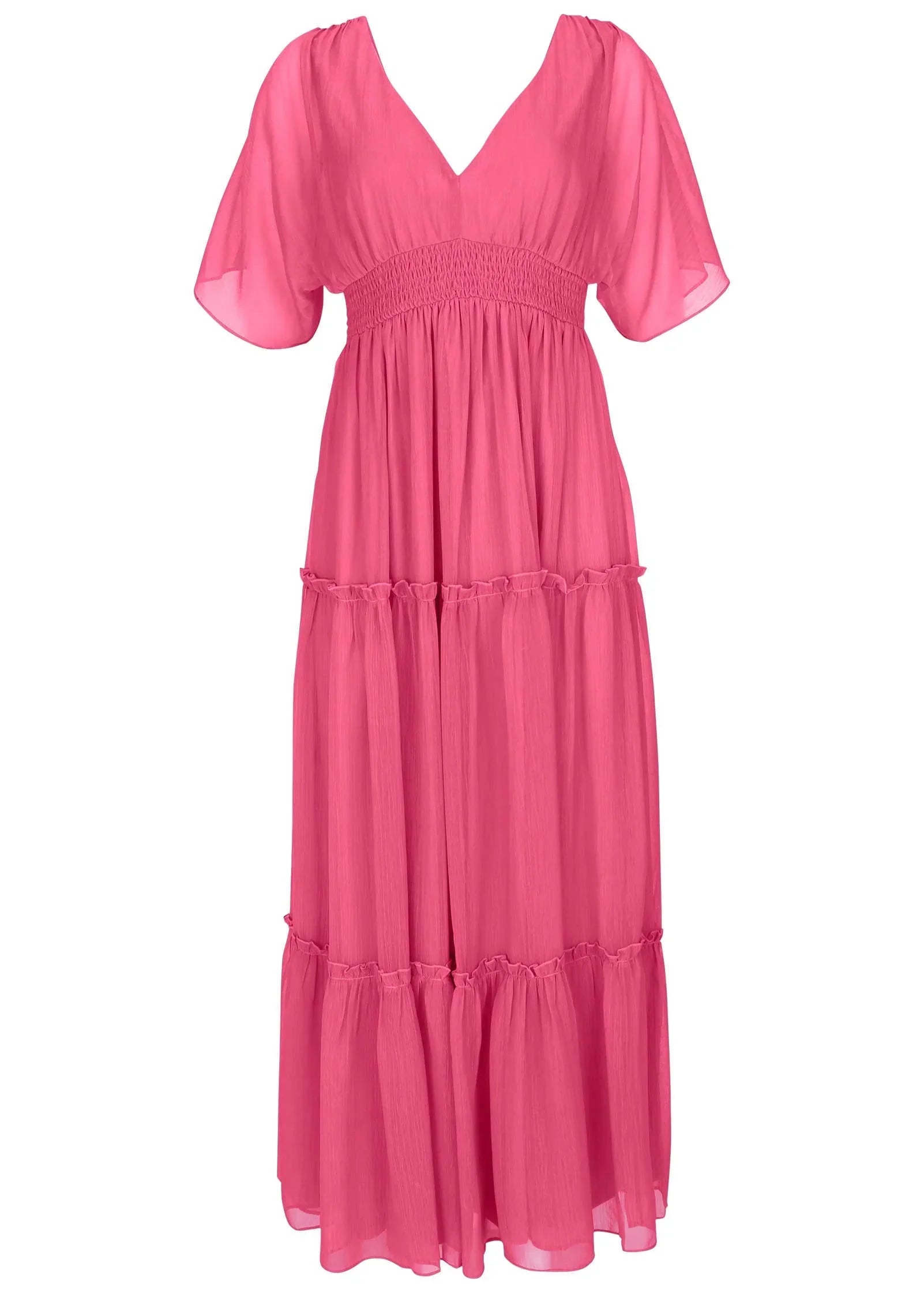 Flutter Sleeve Maxi Dress Hot Pink