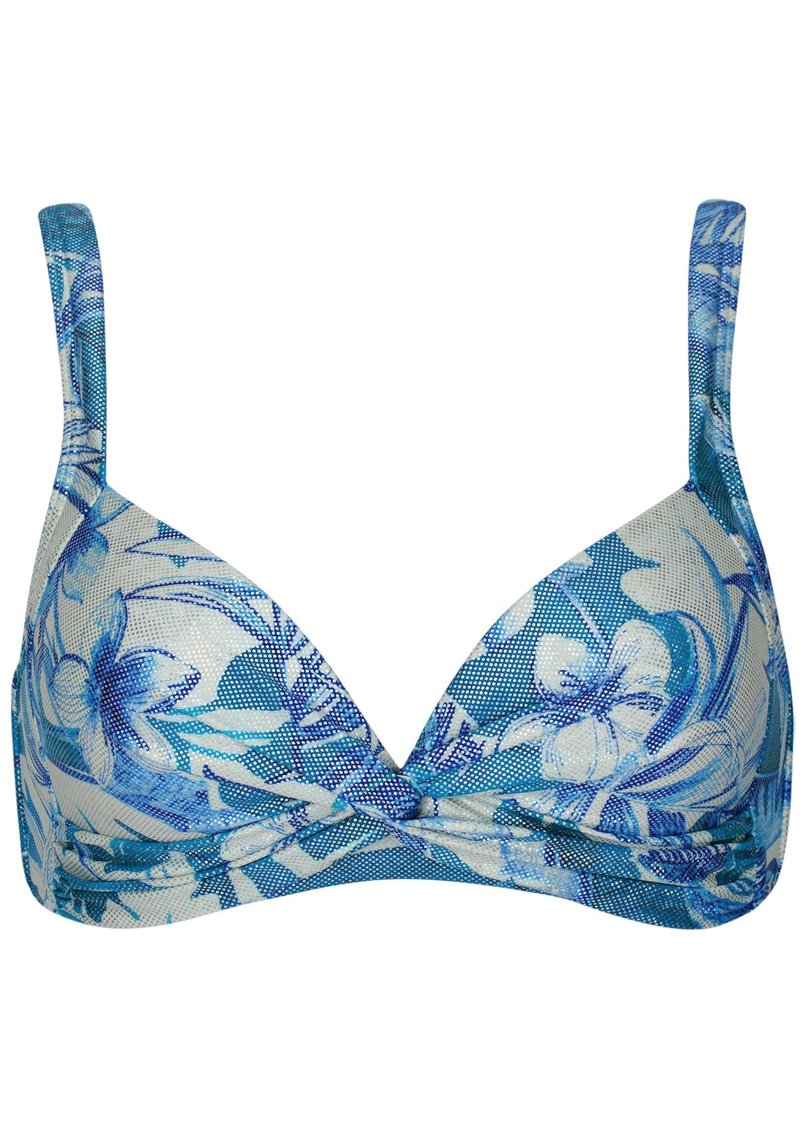 Shine St Lucia Twist Front Top Denim Botanical