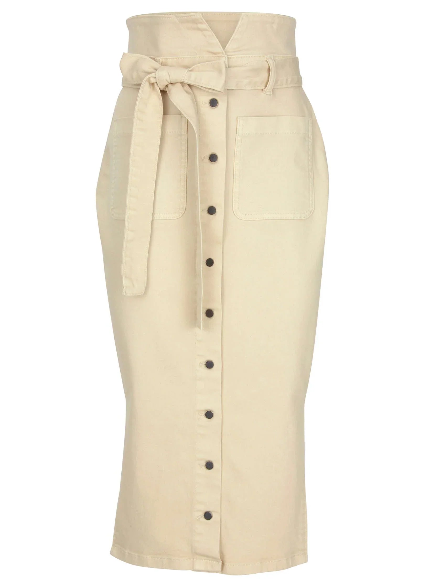 Color Denim Midi Skirt Cream