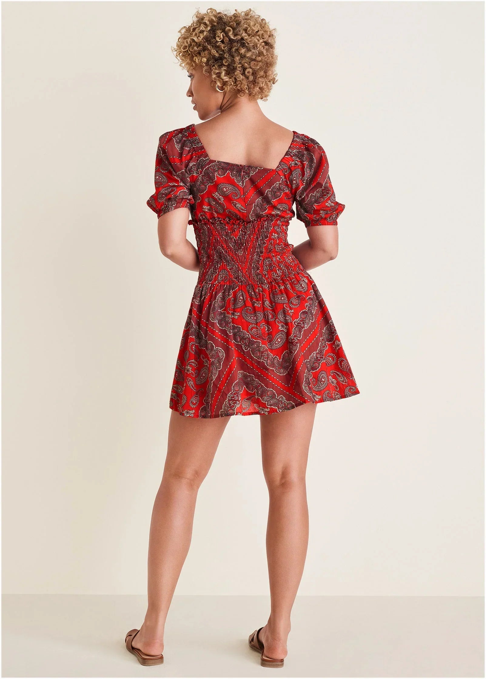 Cotton Voile Mini Dress Bandana Red
