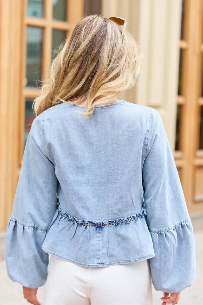 All About You Chambray Tie Front Top