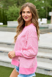 Kara Pink And White Stripe Waffle Pullover