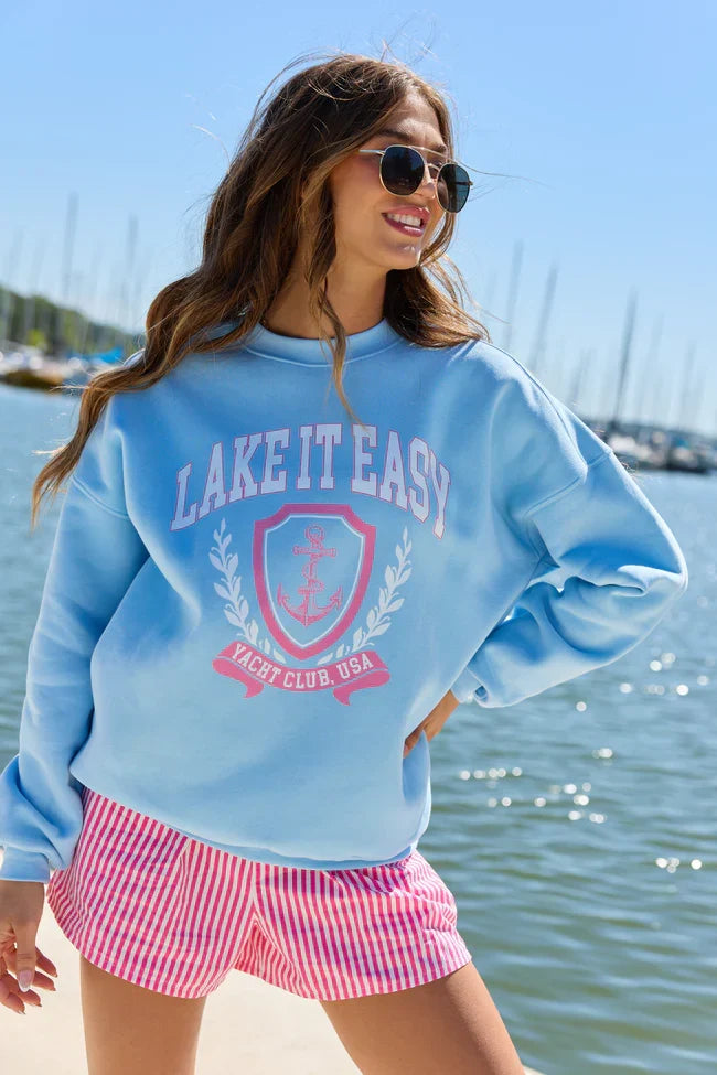 Lake It Easy Light Blue Graphic Sweatshirt