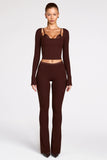 Modal Mid Rise Flared Trousers in Chocolate Brown