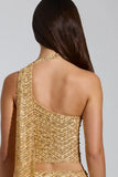 Embellished Low Rise A Line Micro Mini Skirt in Gold