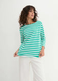 Boat Neck Striped Top White Jade