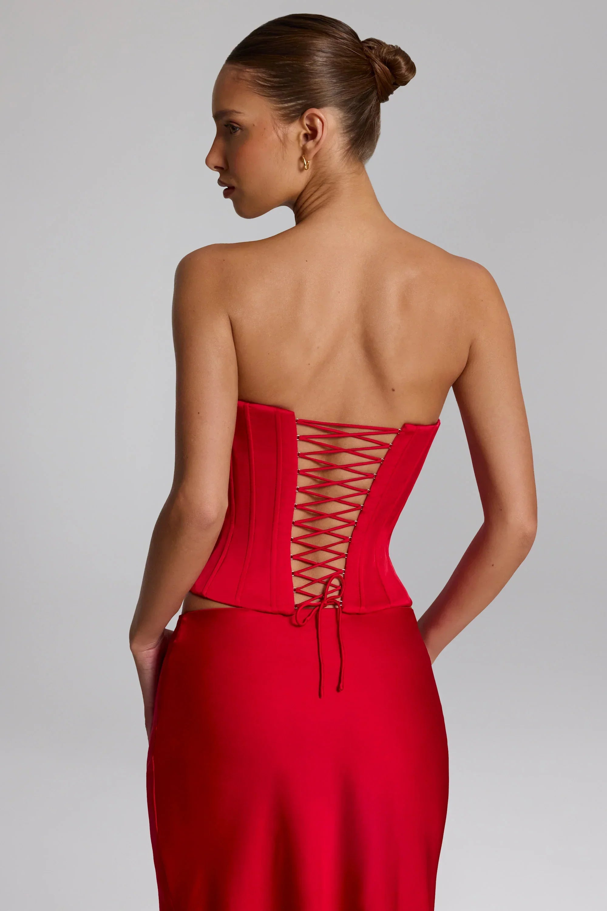 Lace Up Corset Top in Fire Red