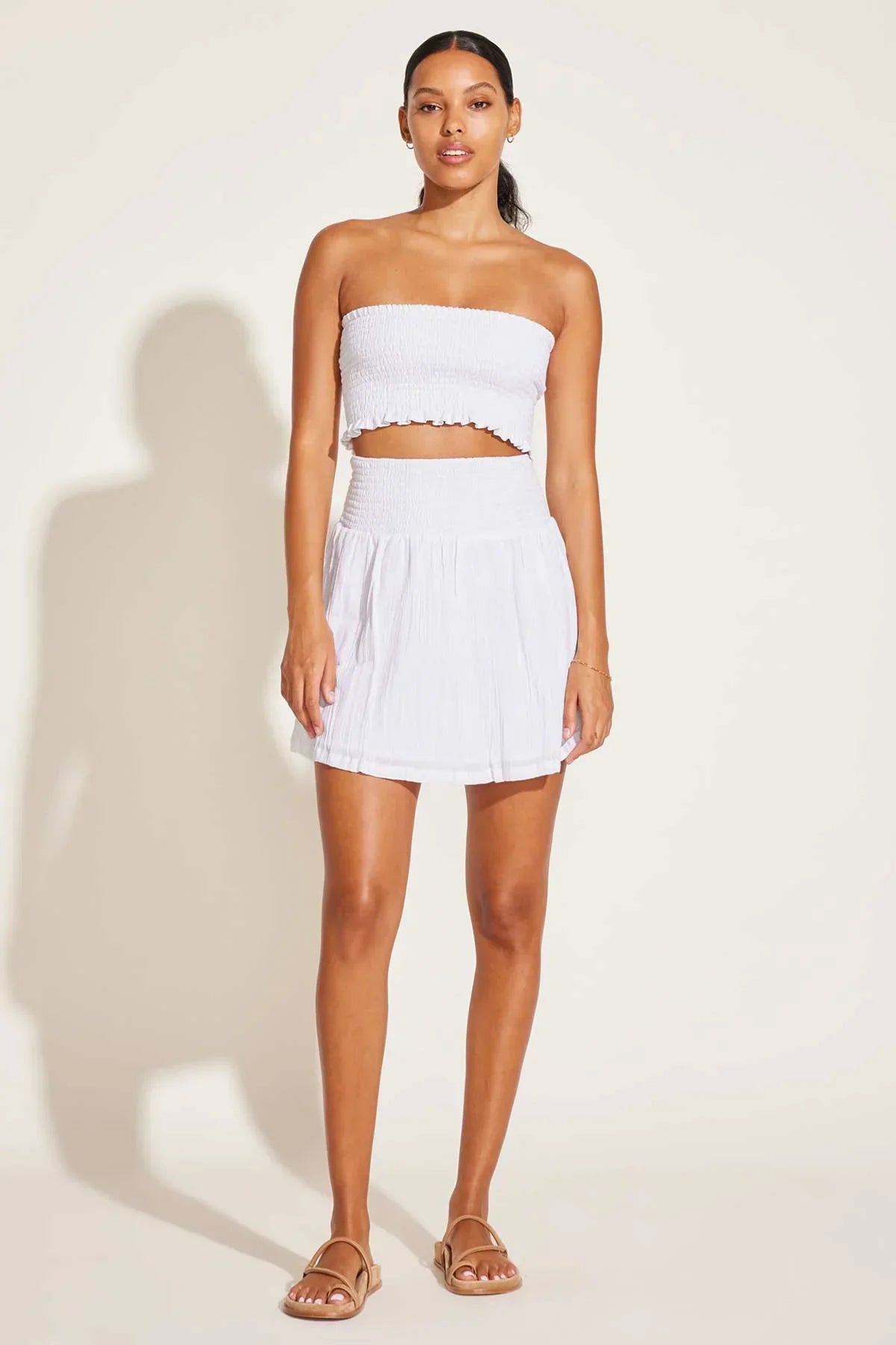 Nya Smocked Bandeau Top White Crinkle Linen