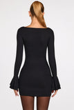 Ribbed Modal Long Sleeve Draped Mini Dress in Black