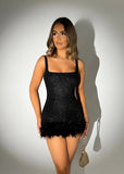 Glitz and Glamour Feather Detail Mini Dress Black