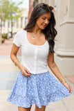 Through The Garden Blue Floral Print Skort