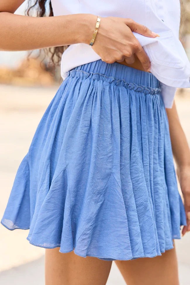 Emilia Denim Blue Pleated Skort