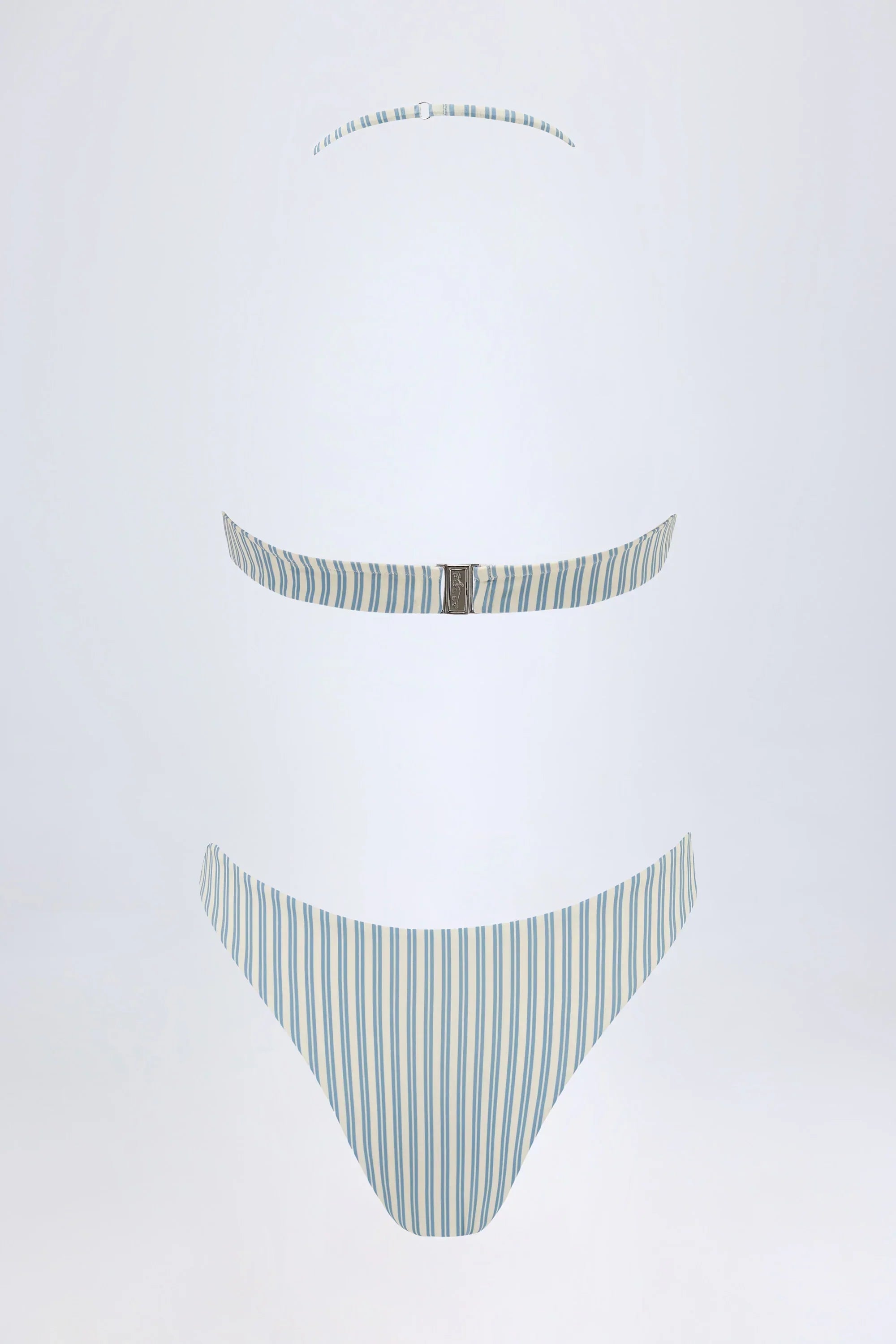 Cut Out Halterneck Swimsuit in Teal Double Stripe