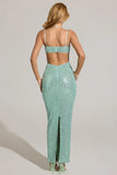 Embellished Cowl Neck Maxi Dress in Aqua Blue