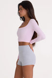 Seamless Soft Rib Cut Out Crop Top in Powder Pink