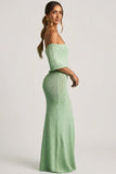 Bouclé Off Shoulder Maxi Dress in Mint