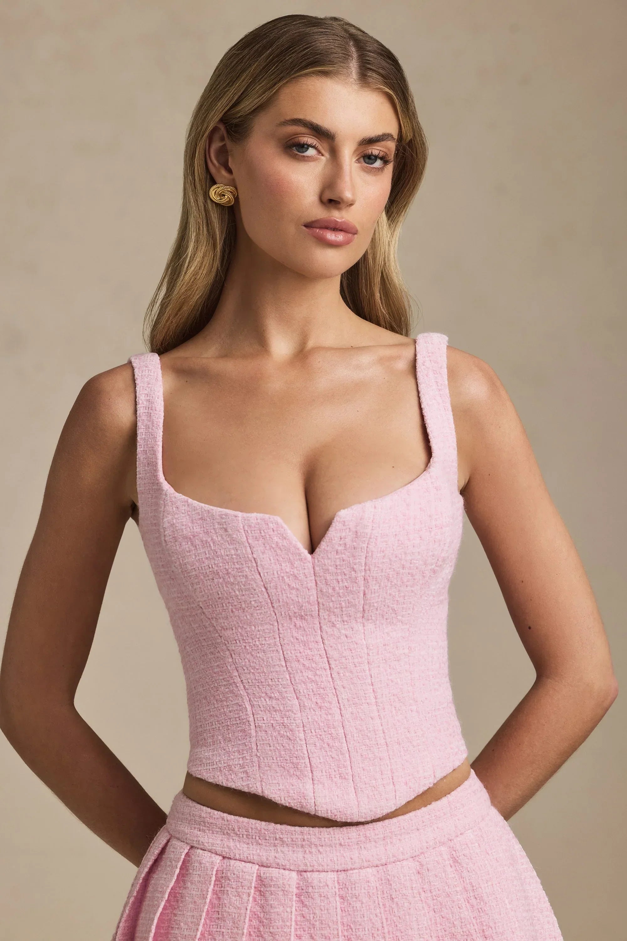 Lace Up Corset Top in Soft Pink