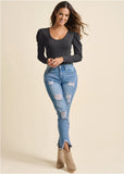 Puff Shoulder Long Sleeve Top Black