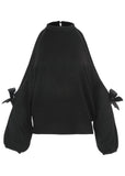 Cold Shoulder Bow Sweater Jet Black