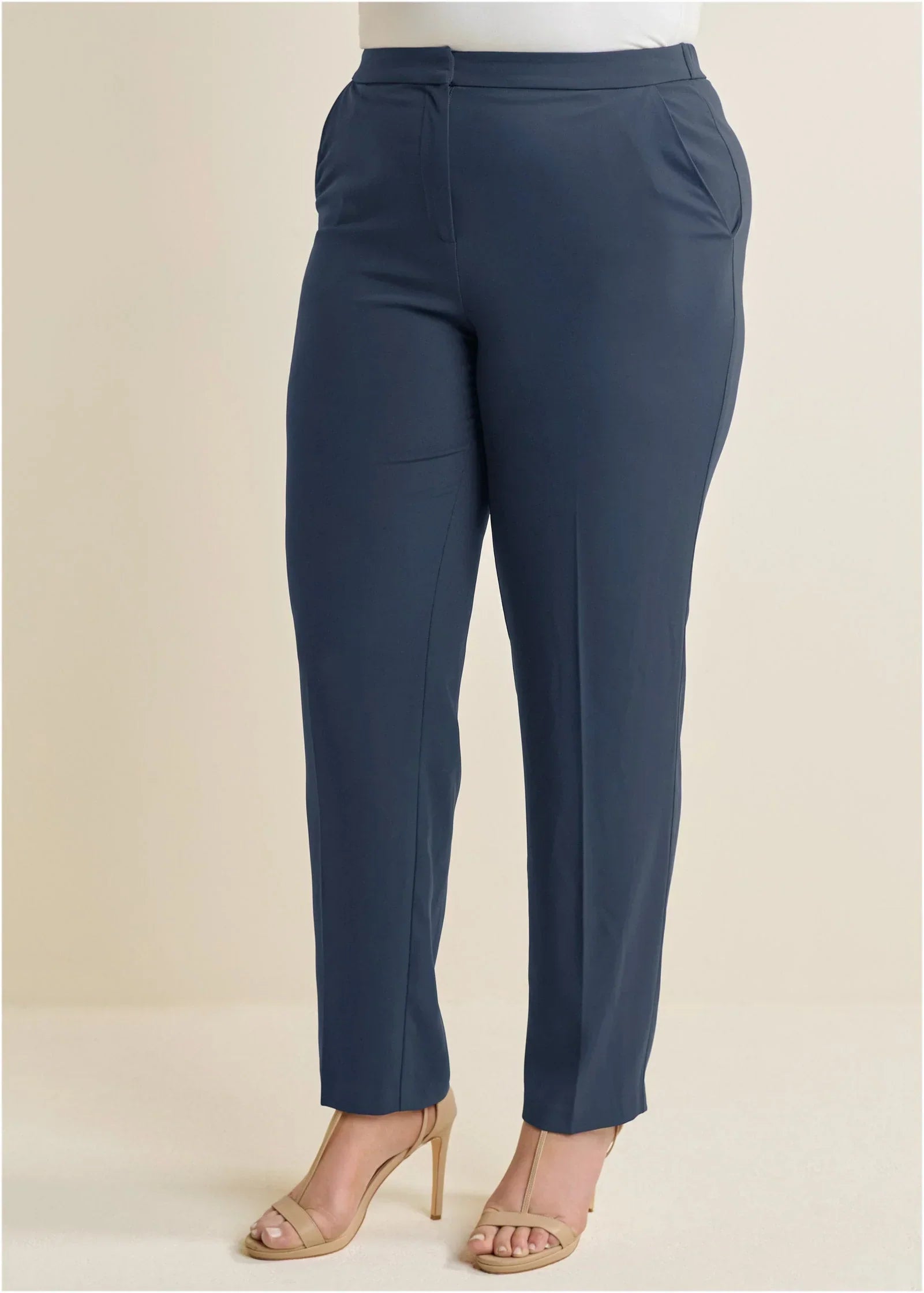 High Rise Straight Trousers Navy
