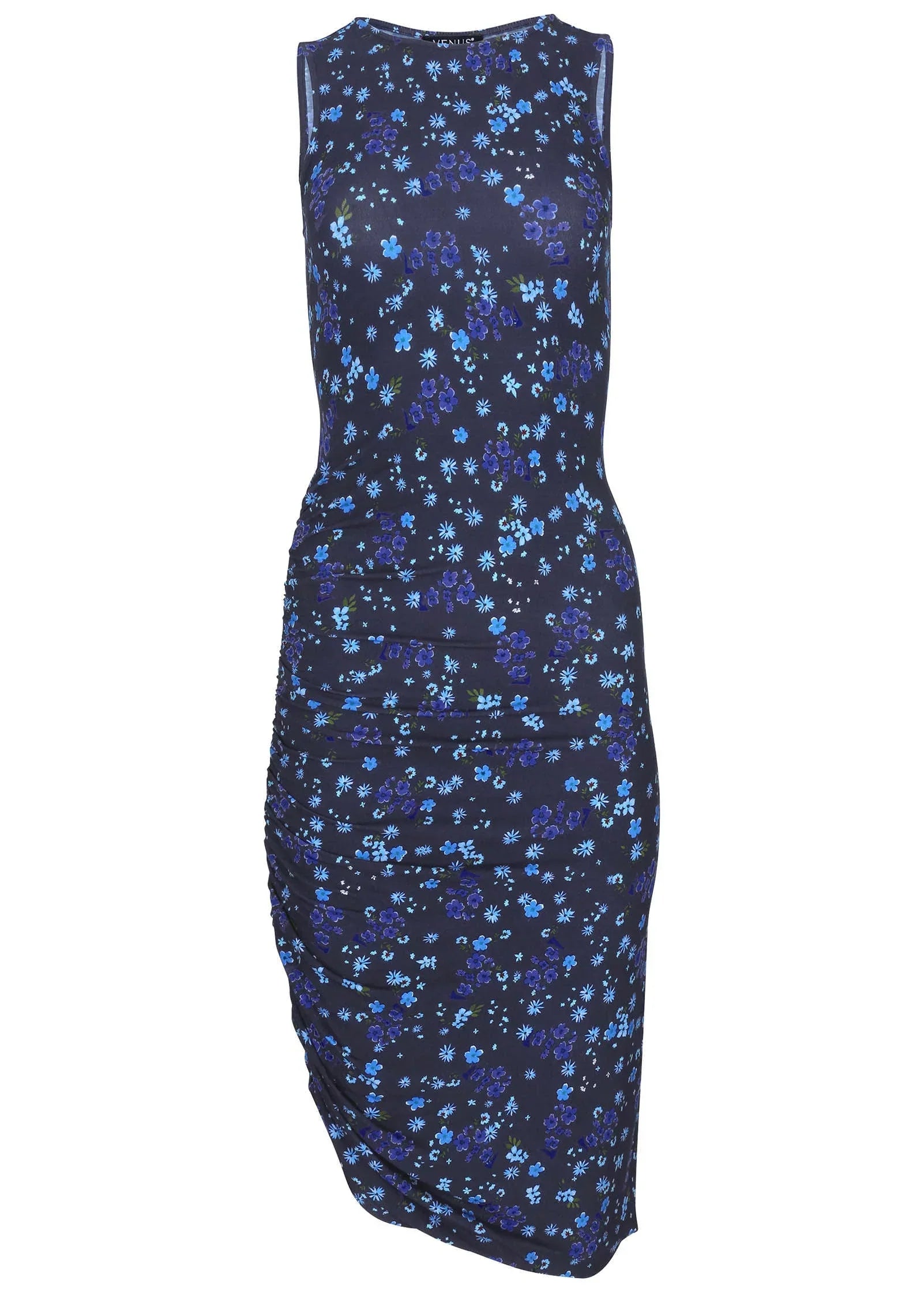 Side Ruched Midi Dress Lovely Ditsy Blue