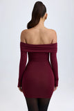 Modal Off Shoulder Mini Dress in Wine Red
