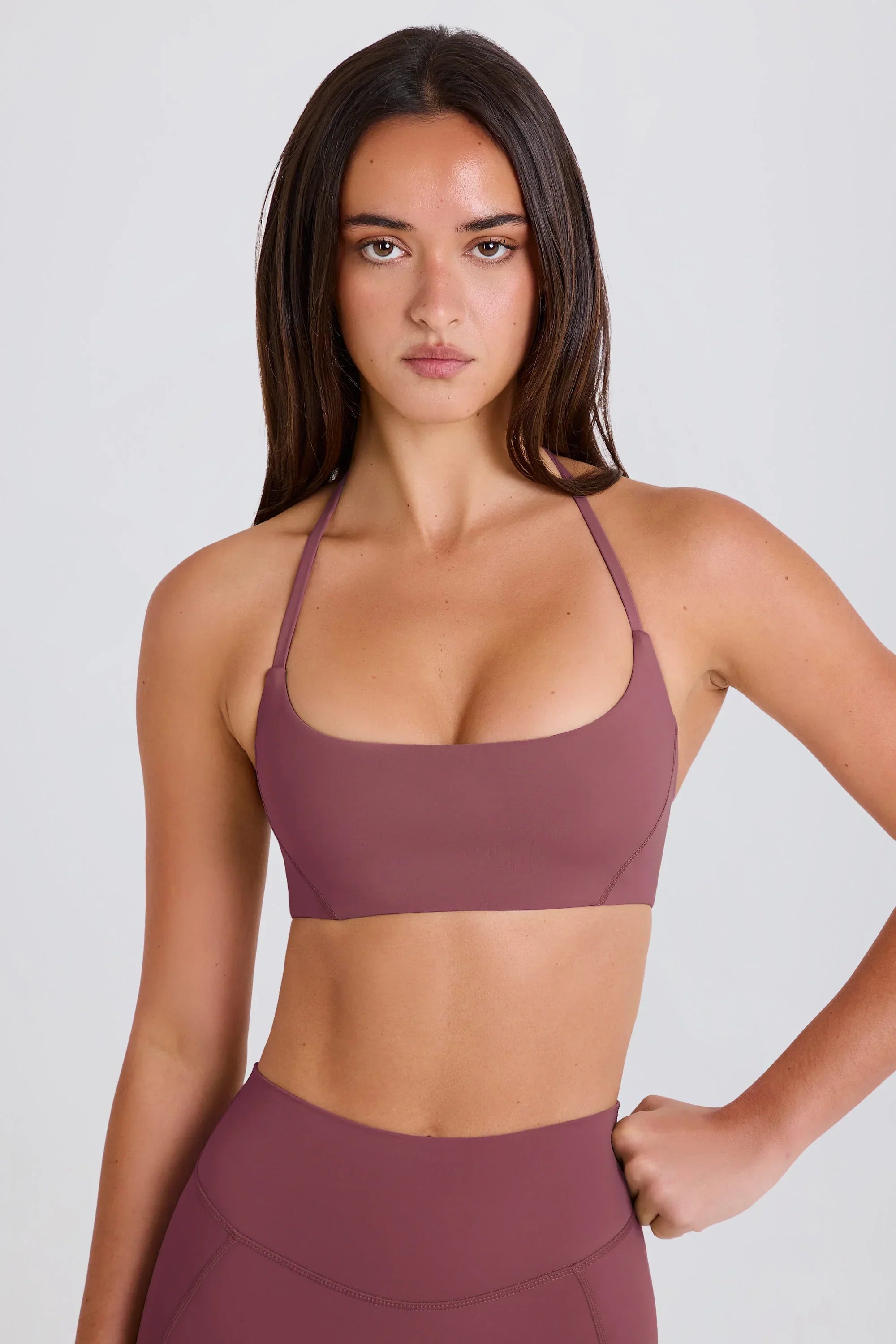 Scoop Neck Halterneck Sports Bra in Acai