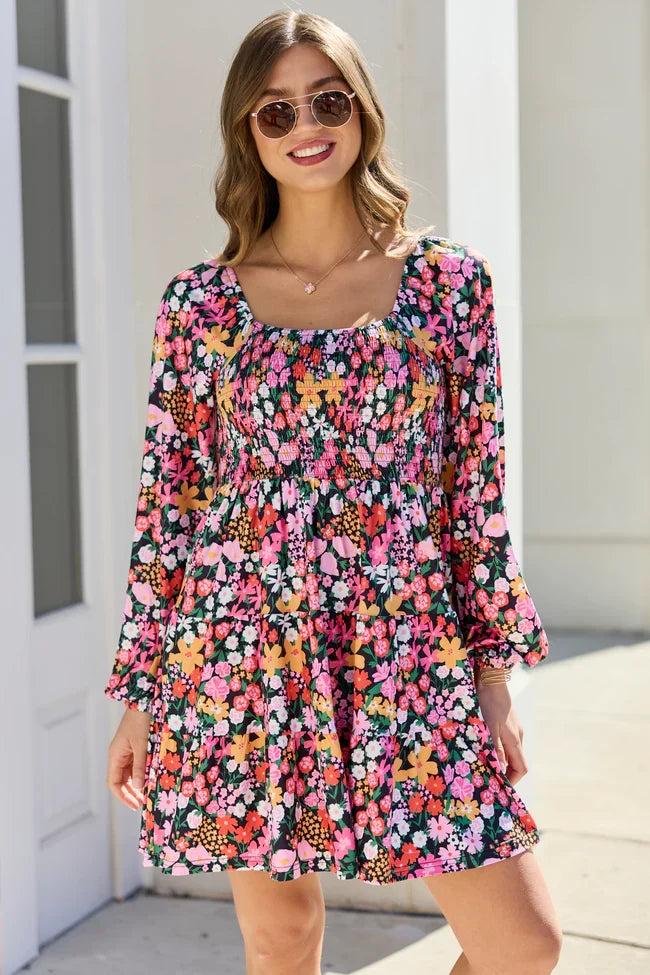 Gloria Black Floral Dress