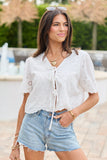 Island Dreamer Ivory Tie Front Eyelet Blouse