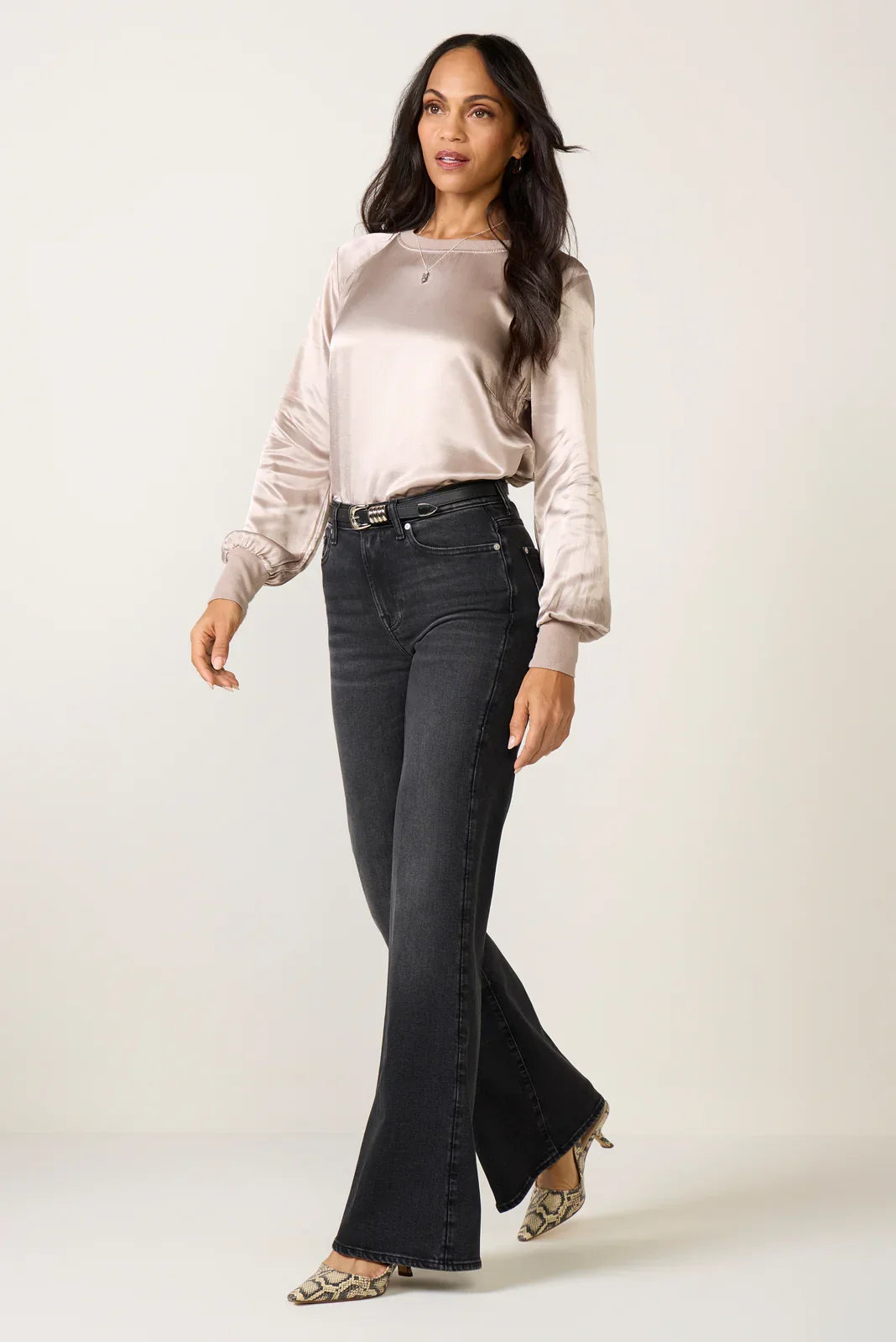 City Satin Long Sleeve Top