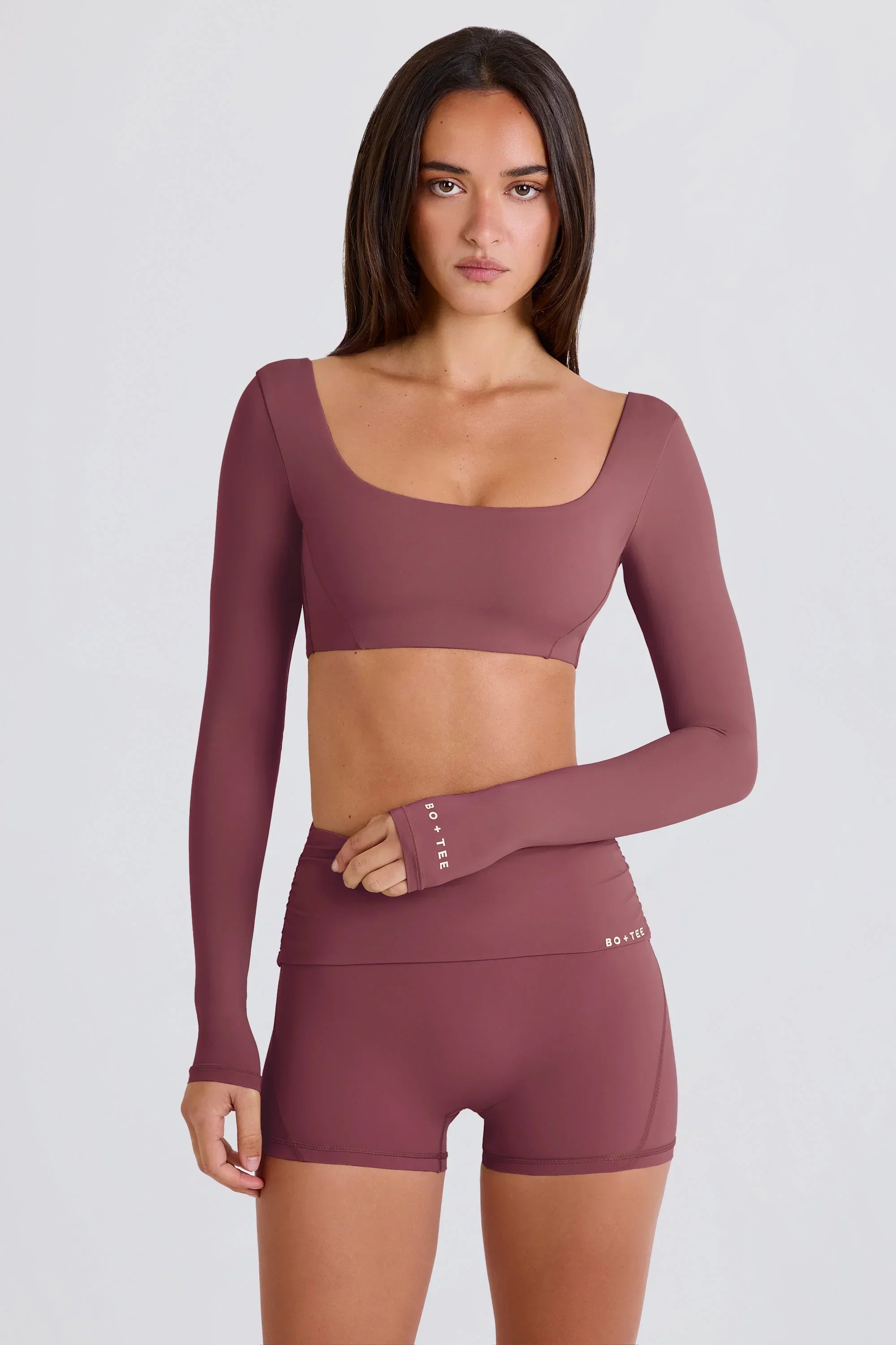 Long Sleeve Crop Top in Acai