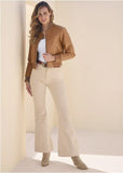 Faux Leather Bomber Jacket Tan