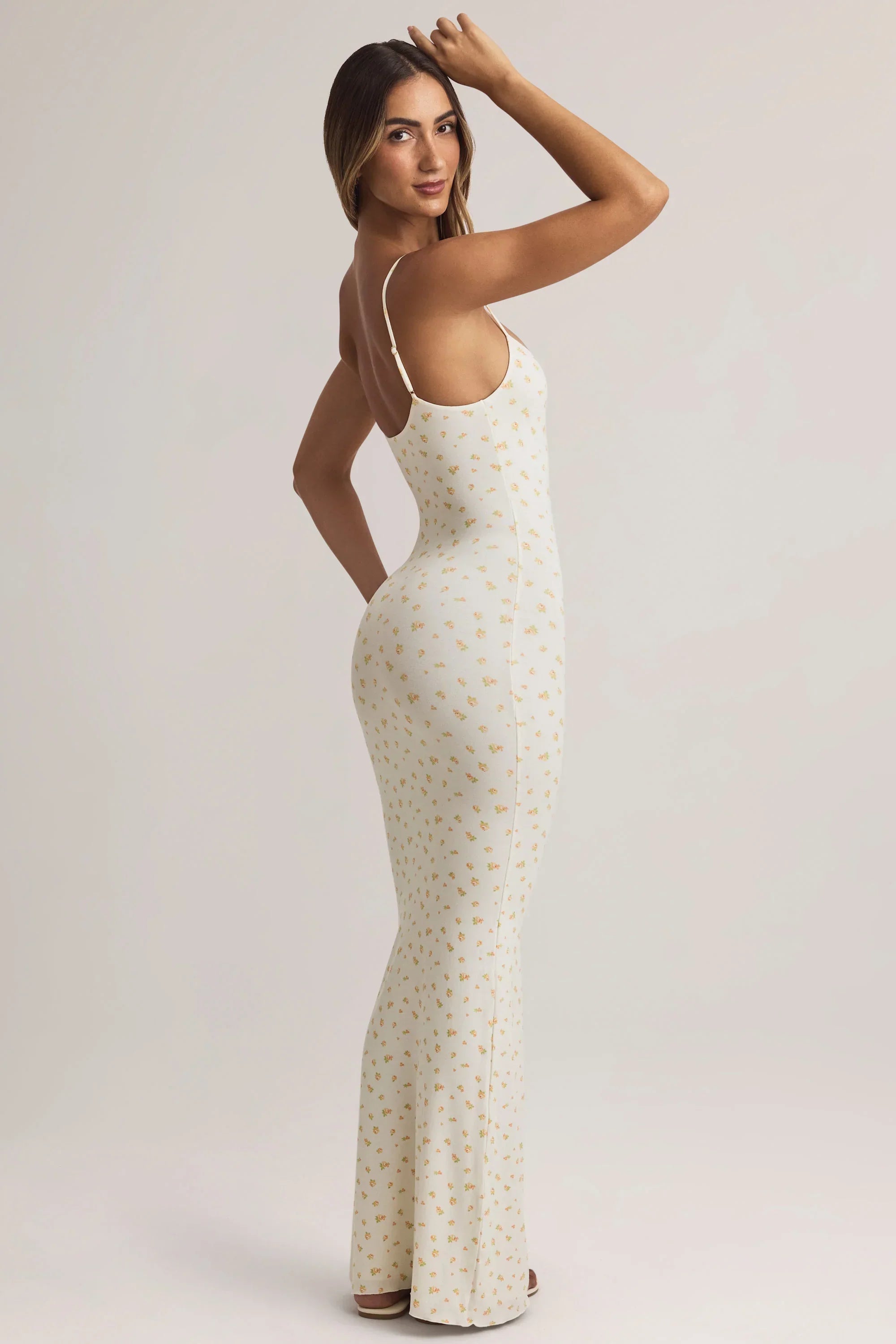 Modal Scoop Neck Strappy Maxi Dress in Floral Print