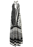Deep V Halter Maxi Dress Modern Dot Stripe