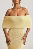 Bouclé Off Shoulder Maxi Dress in Yellow