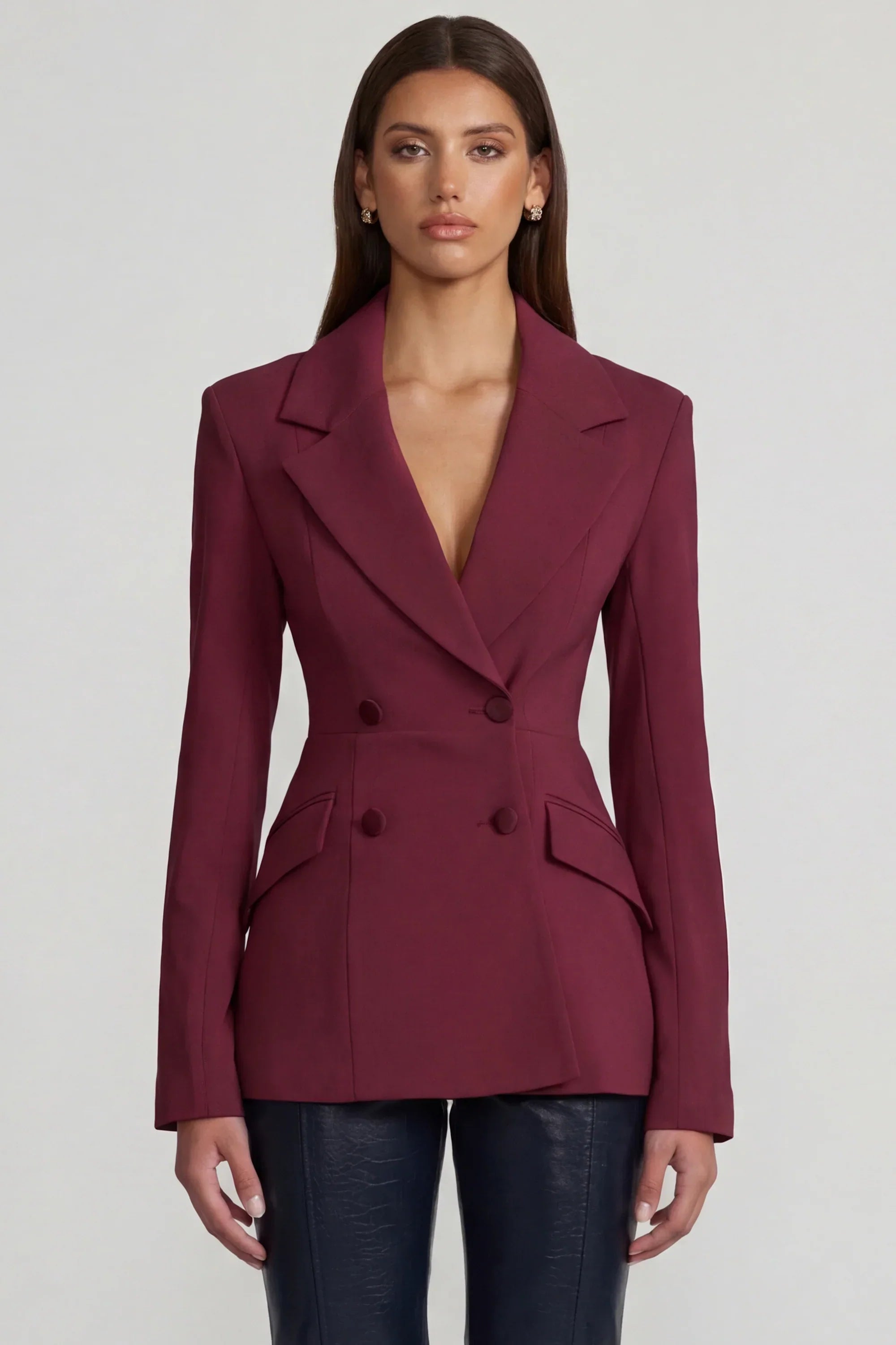 Structured Double Breasted Blazer in Burgundy