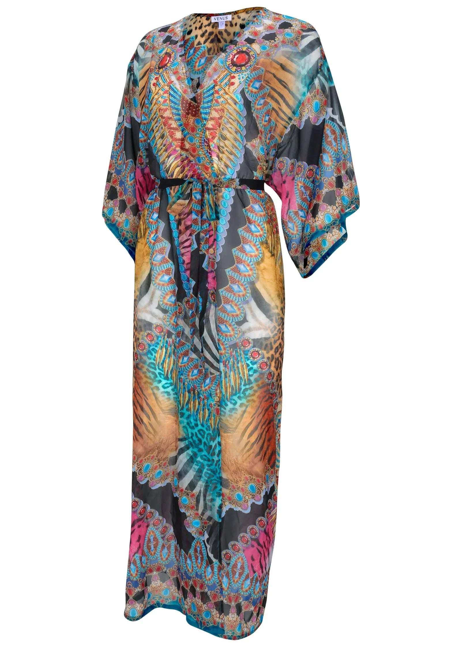 Long Kimono Cover Up Mirrored Jungle