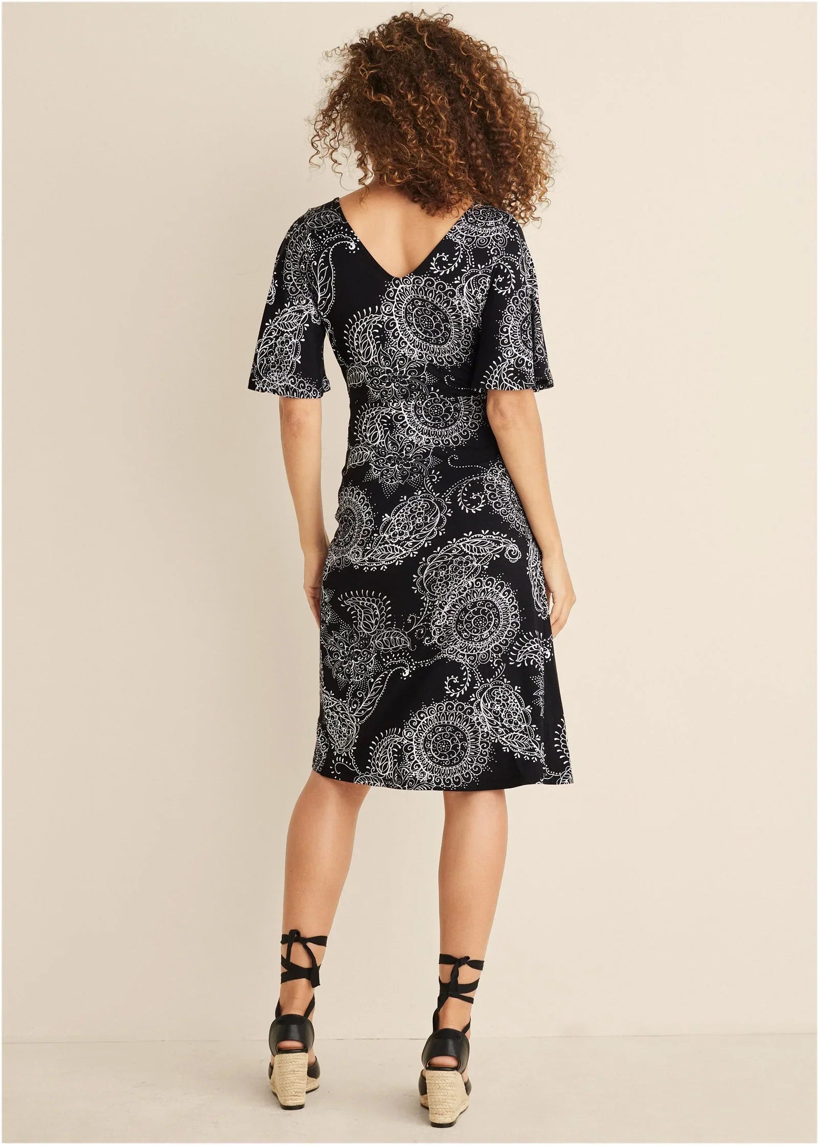 Print Midi Dress Black White