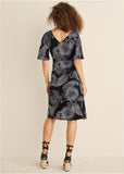 Print Midi Dress Black White
