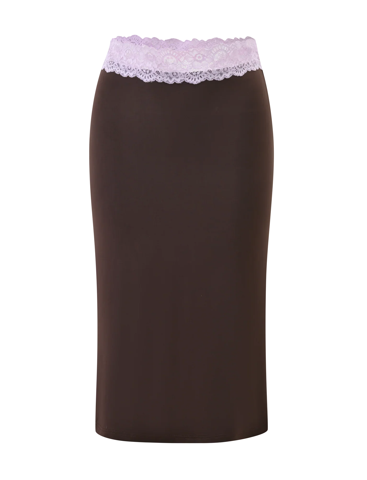 PARISA LACE TRIM MIDI SKIRT BROWN AND LILAC