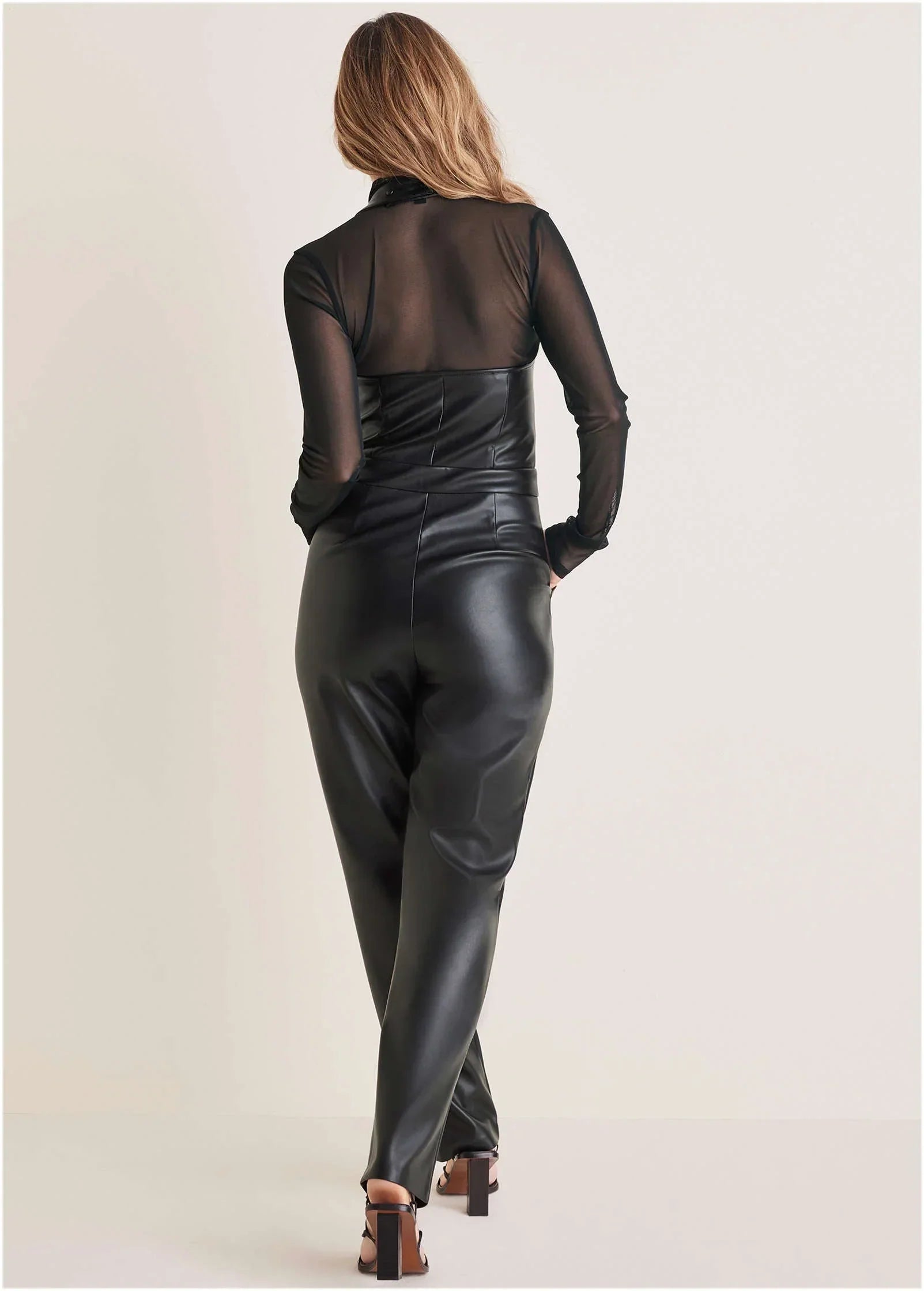 Faux Leather Jumpsuit Jet Black