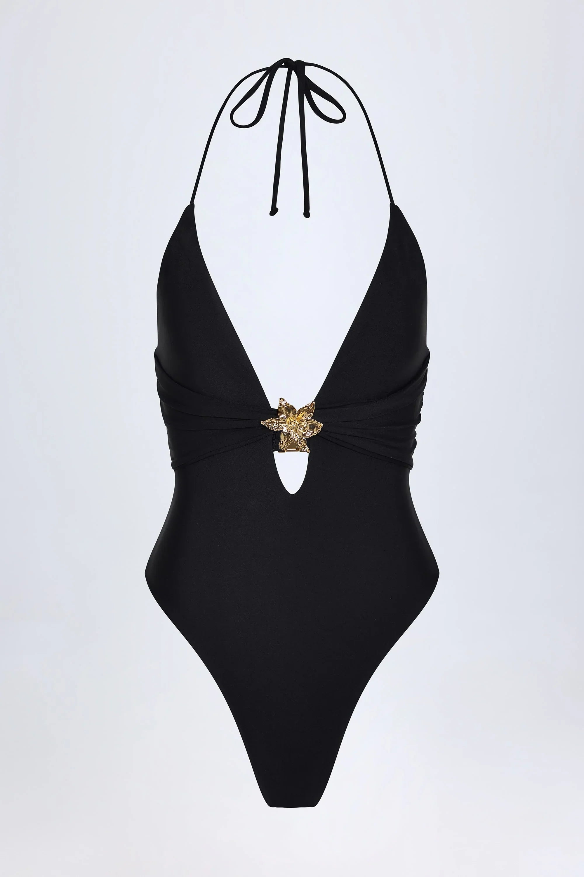 Cut Out Hardware Detail Swimsuit in Black
