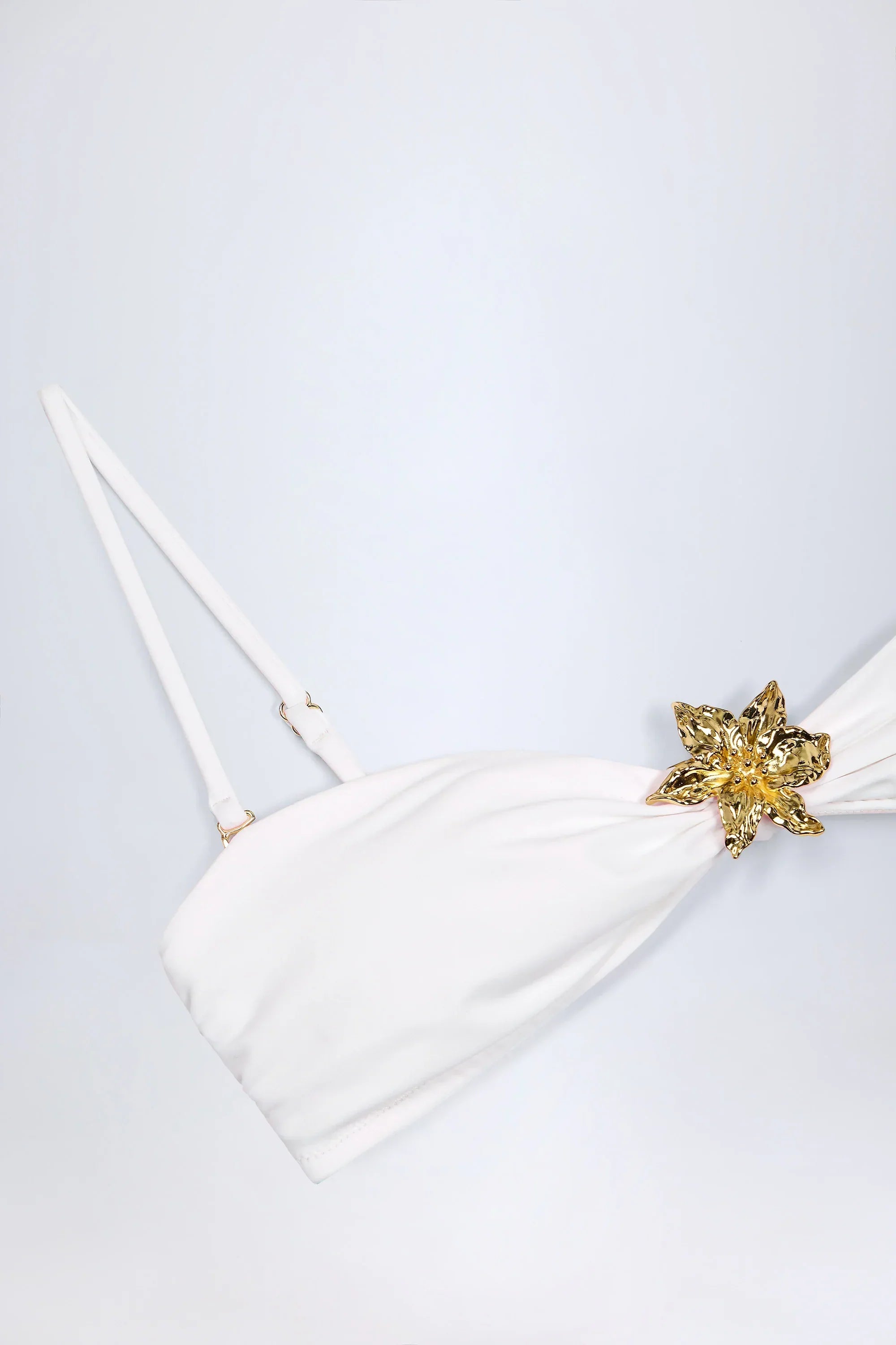Hardware Detail Halterneck Bikini Top in White