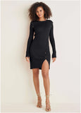 Button Detail Sweater Dress Jet Black