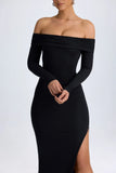 Modal Off Shoulder Open Back Maxi Dress in Black